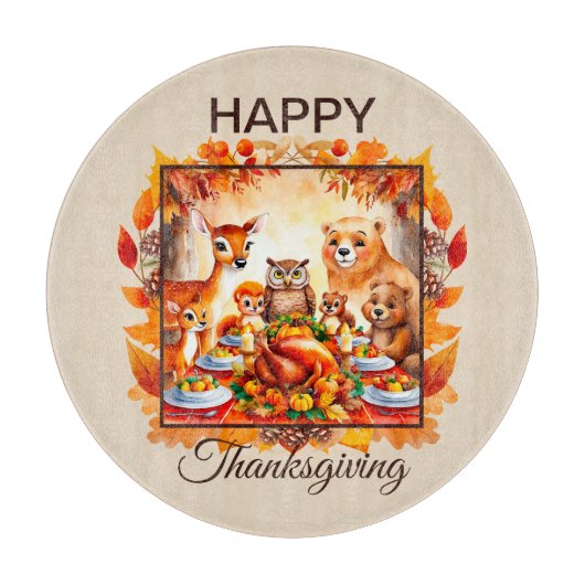 Thanksgiving bosdieren herfstbladeren snijplank (Voorkant)