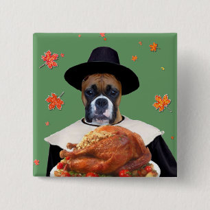 Thanksgiving Boxer Dog Vierkante Button 5,1 Cm