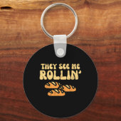Thanksgiving Bread They See Me Rollin Fun Pun Men Sleutelhanger (Voorkant)