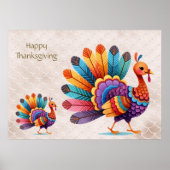 Thanksgiving Bright Feathers Turkey Poster (Devant)