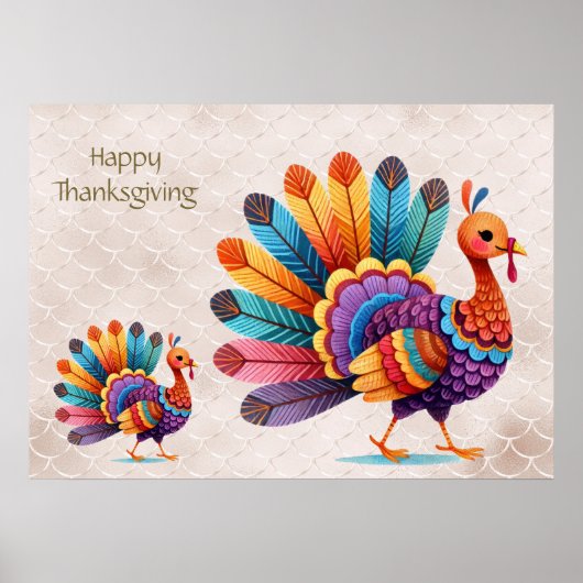 Thanksgiving Bright Feathers Turkije Poster (Voorkant)