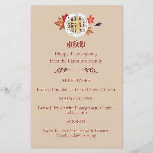 Thanksgiving Calories Don't Count Menu (Devant)