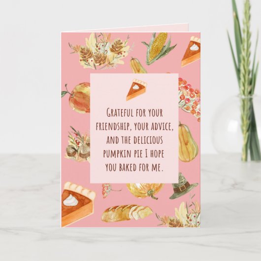 Thanksgiving Card - Funny brengt pompoentaart mee Kaart (Voorkant)