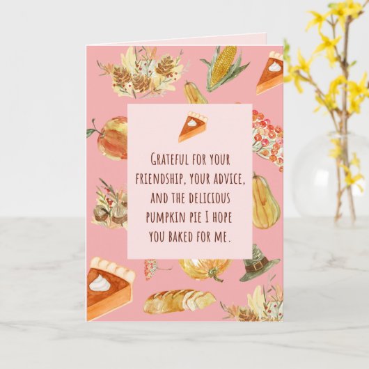 Thanksgiving Card - Funny brengt pompoentaart mee Kaart (Gele Bloem)