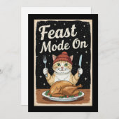 Thanksgiving Cat Feast Mode aan Feestdagenkaart (Voorkant / Achterkant)