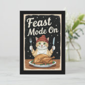 Thanksgiving Cat Feast Mode aan Feestdagenkaart (Staand voorkant)