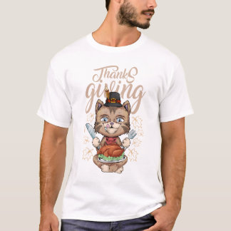 thanksgiving cat funny desing family t-shirt