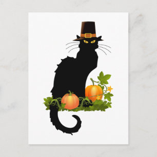 Thanksgiving Chat Noir met Turkije Feestdagenkaart