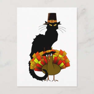 Thanksgiving Chat Noir met Turkije Feestdagenkaart