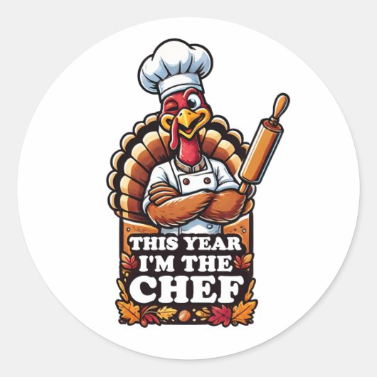 Thanksgiving Chef Turkije Ronde Sticker (Voorkant)