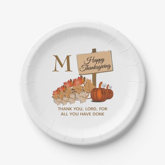 THANKSGIVING Christelijk monogram Papieren Bordje (Voorkant)