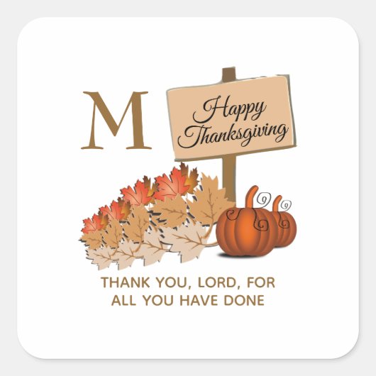 THANKSGIVING Christelijk monogram Vierkante Sticker (Voorkant)
