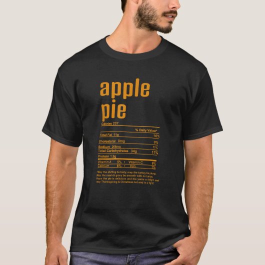 Thanksgiving Christmas Apple Pie Nutritional Facts T-shirt (Voorkant)
