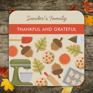 THANKSGIVING COOKIES DANKBAAR EN DANKBAAR VIERKANTE STICKER