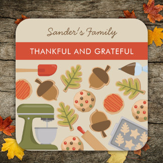 THANKSGIVING COOKIES DANKBAAR EN DANKBAAR VIERKANTE STICKER