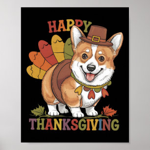 Thanksgiving Corgi Hond Kalkoen Poster