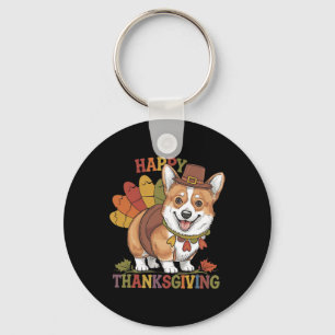 Thanksgiving Corgi Hond Kalkoen Sleutelhanger