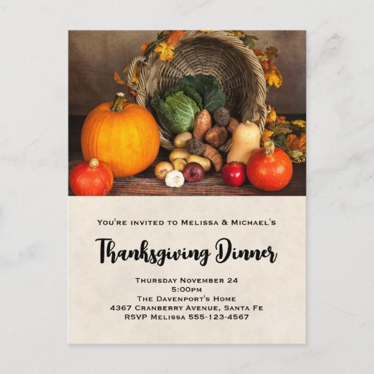 Thanksgiving Cornucopia Dinner Invitation Briefkaa Briefkaart (Voorkant)