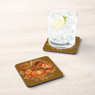 Thanksgiving Cornucopia Monogram Bier Onderzetter