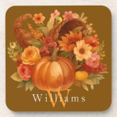 Thanksgiving Cornucopia Monogram Bier Onderzetter (Voorkant)