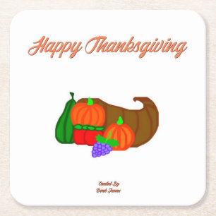 Thanksgiving Cornucopia PapierOnderzetter Vierkante Kartonnen Onderzetter