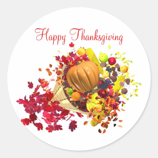 Thanksgiving Cornucopia Ronde Sticker (Voorkant)
