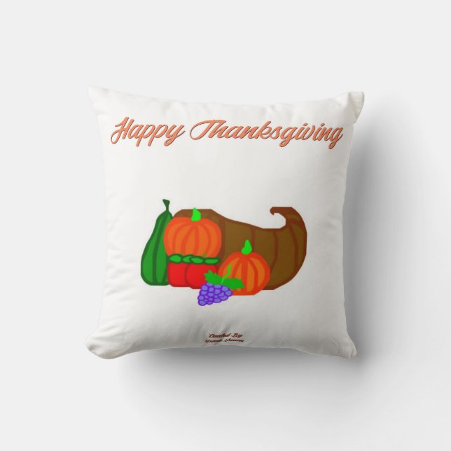 Thanksgiving Cornucopia Square Sierkussen (Voorkant)