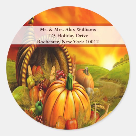 Thanksgiving cornucopie Adresetiketten Ronde Sticker (Voorkant)