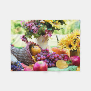 Thanksgiving Cronucopie met vruchten en bloemen Fleece Deken