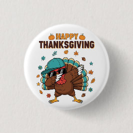 Thanksgiving Dabbing Turkey Ronde Button 3,2 Cm
