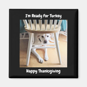 Thanksgiving Dag Cute White Dog onder Tabel Black Magneet