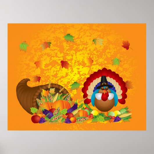 Thanksgiving Dag Herfst Bounful Harvest Cornucopia Poster (Voorkant)