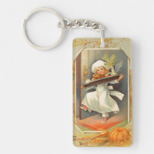 Thanksgiving Dag Meisje Chef Sleutelhanger