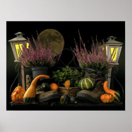 Thanksgiving dag scène met bank en Herfst oogsten Poster