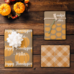 Thanksgiving Dankbaar Plaids Aangepaste Naam Inpakpapier Vel