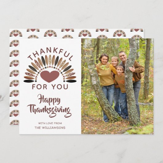 Thanksgiving DANKBAAR VOOR JE Brush Script Heart Feestdagenkaart (Voorkant / Achterkant)