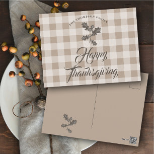 Thanksgiving Dankbaarheid Familienaam Taupe Plaid Feestdagenkaart