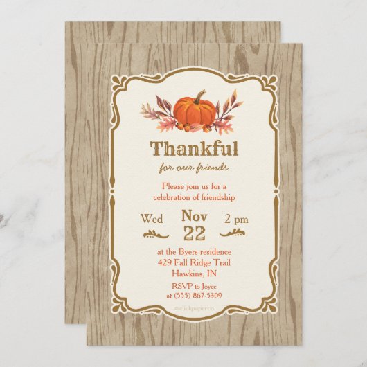 Thanksgiving Dankbare Herfst Pompoen Uitnodiging (Voorkant / Achterkant)