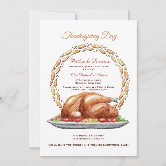 Thanksgiving Day Potluck Diner Invitation (Devant)