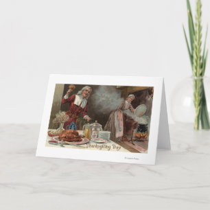 Thanksgiving DayPilgrim-inwendige scène Feestdagen Kaart