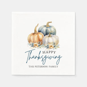 Thanksgiving Diner Blauw Sinaasappel Gouden Pompoe Servet