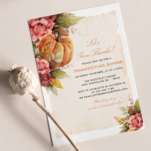 Thanksgiving Diner Bloemenpompoen Feestdagenkaart