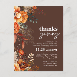 Thanksgiving-diner bloemenuitnodiging briefkaart