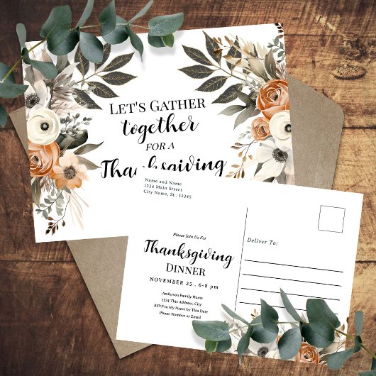 Thanksgiving Diner Bloemenuitnodiging Briefkaart