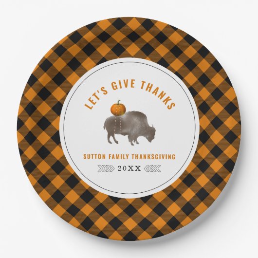 Thanksgiving Diner Buffel Bizon Pumpkin Plaid Papieren Bordje (Voorkant)