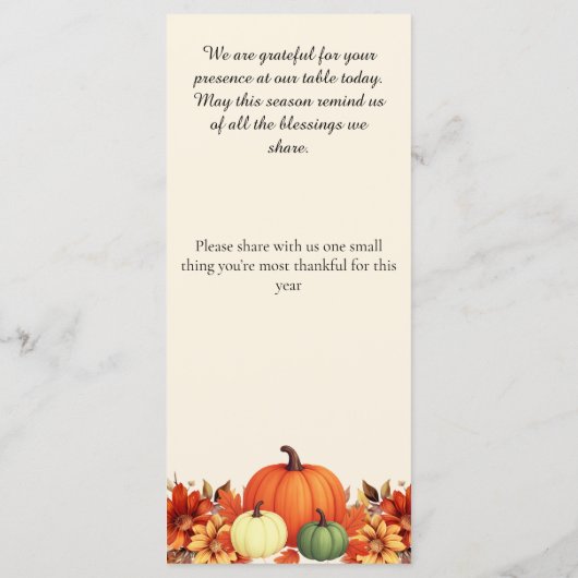 Thanksgiving Diner Dankbare Boodschap Menu (Achterkant)