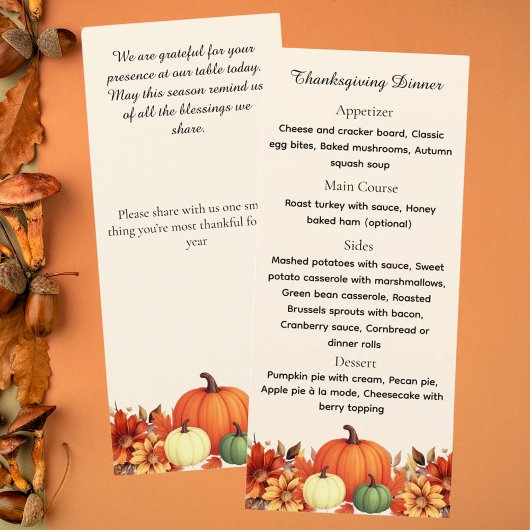 Thanksgiving Diner Dankbare Boodschap Menu