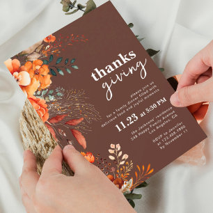 Thanksgiving diner floraal bruin kaart