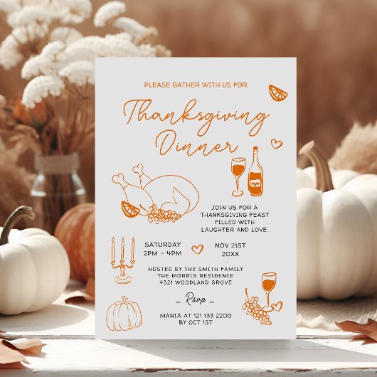 Thanksgiving Diner Hand getrokken Turkije Uitnodig Kaart