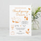 Thanksgiving Diner Hand getrokken Turkije Uitnodig Kaart (Staand voorkant)